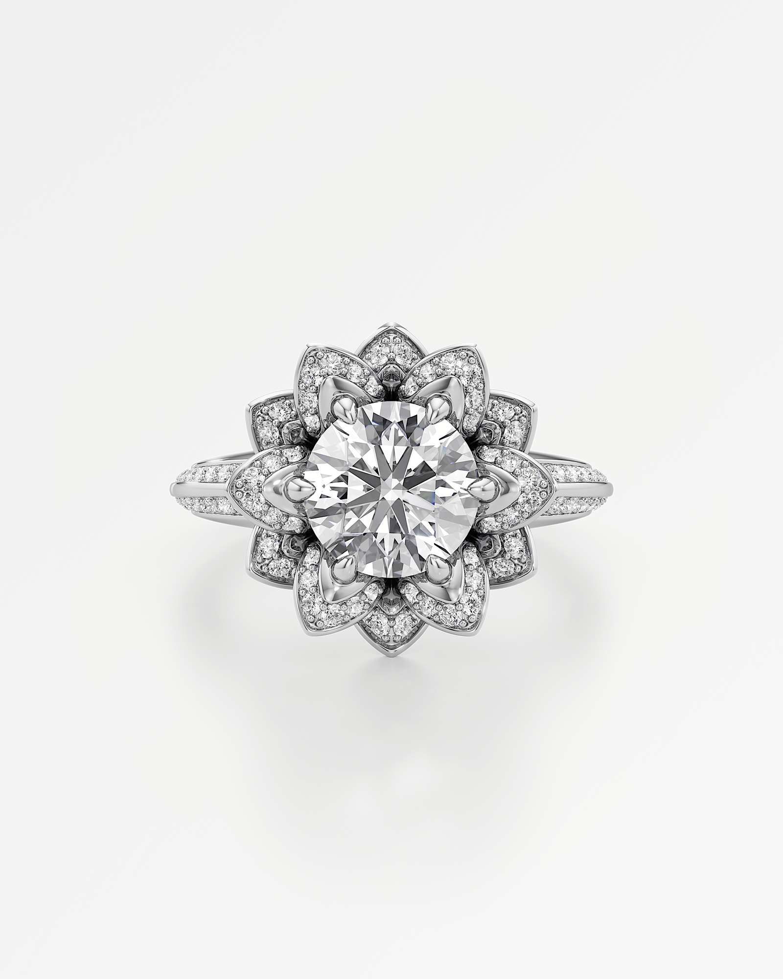 Velara Elaria Diamond Engagement Ring, With 1.50 ct Round Cut in 14K White Gold (2.25 ctw)