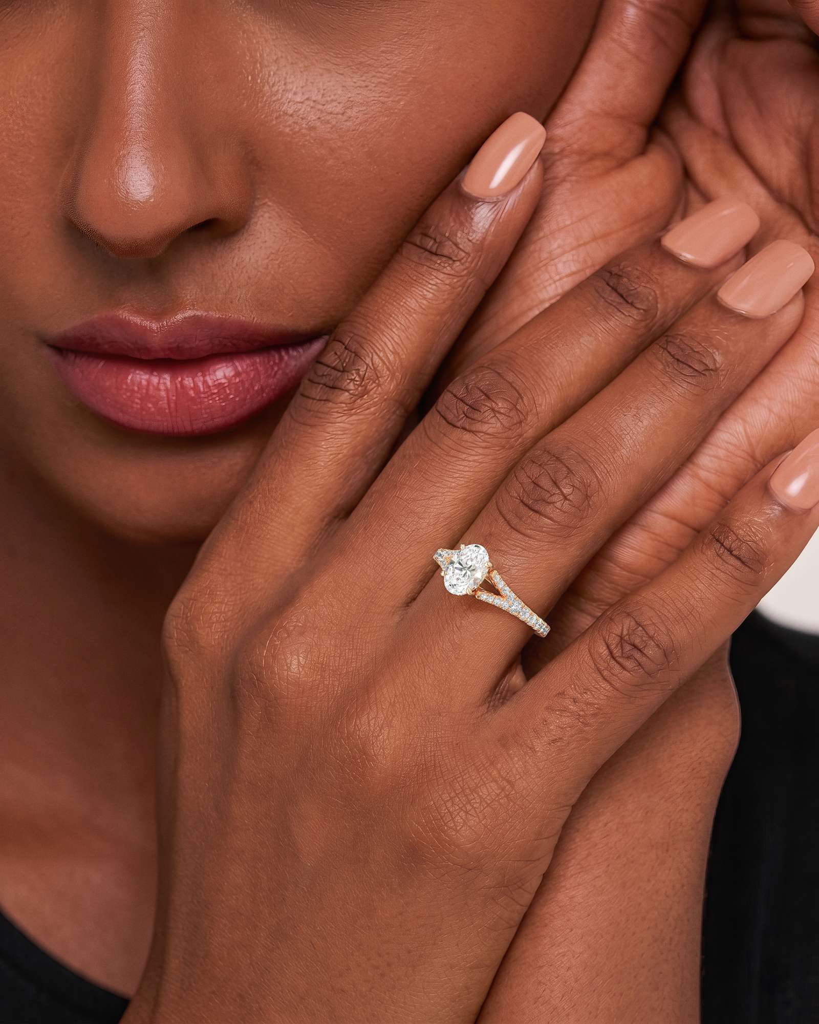 Verve Marisol Hidden Halo Diamond Engagement Ring, With 1.00 ct Oval Cut in 14K Rose Gold (1.48 ctw)
